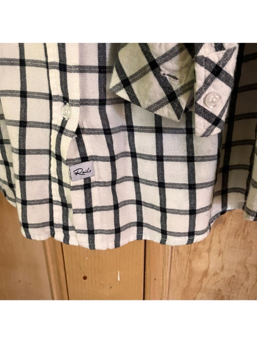Rails Womens Cozette Ivory Pacific Check Button Down Shirt Medium White SP EXC - Picture 5 of 12
